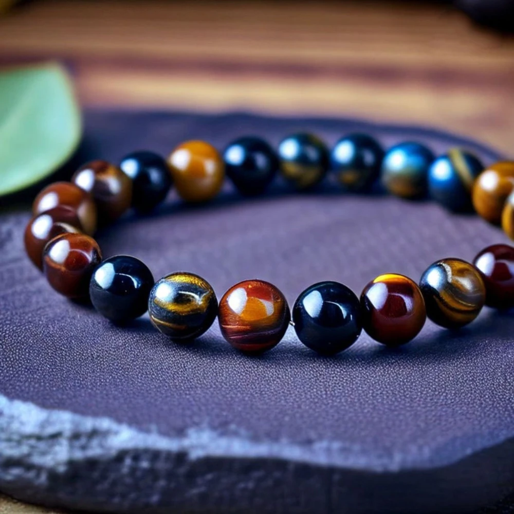 Trinity Tiger's Eye Bracelet-Healing Balancing Calm Bracelet-Spiritual Protection Meditation Anxiety Stress Relief Bracelet