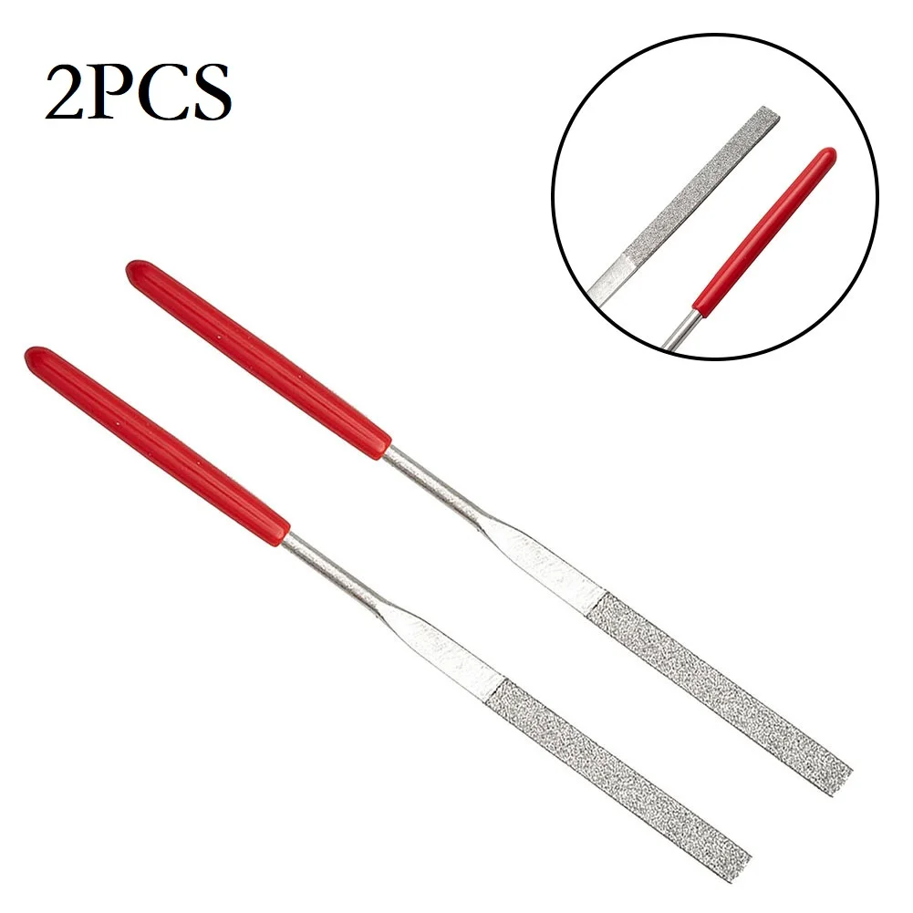 

0.12*5.51" Red Plastic Handle Metal Stone Grinding Flat Diamon-d Needle File