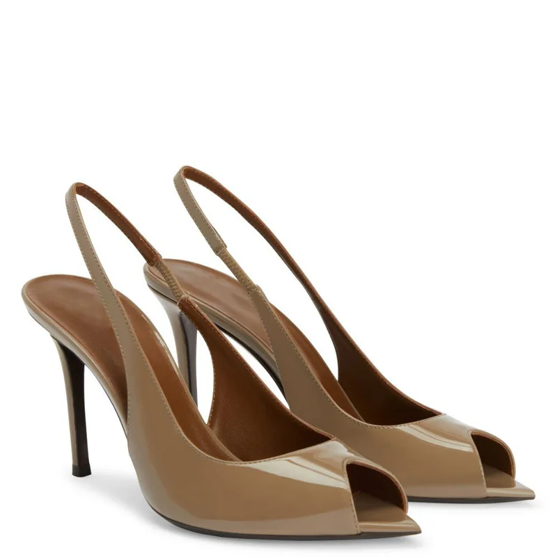 Red Women's Sandals Summer Leather Sexy Peep toe High Heels Luxury Slingback Black Wedding Dance Shoes Ladies Big Size