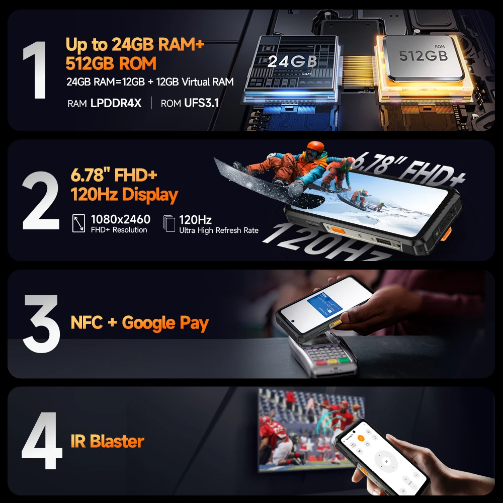 Ulefone Armor 26 Ultra Walkie Talkie 5G Rugged Waterproof Smartphone 120W 15600mAh 200MP+64MP +50MP NFC RAM Up to 24GB+ ROM512GB - Image 4