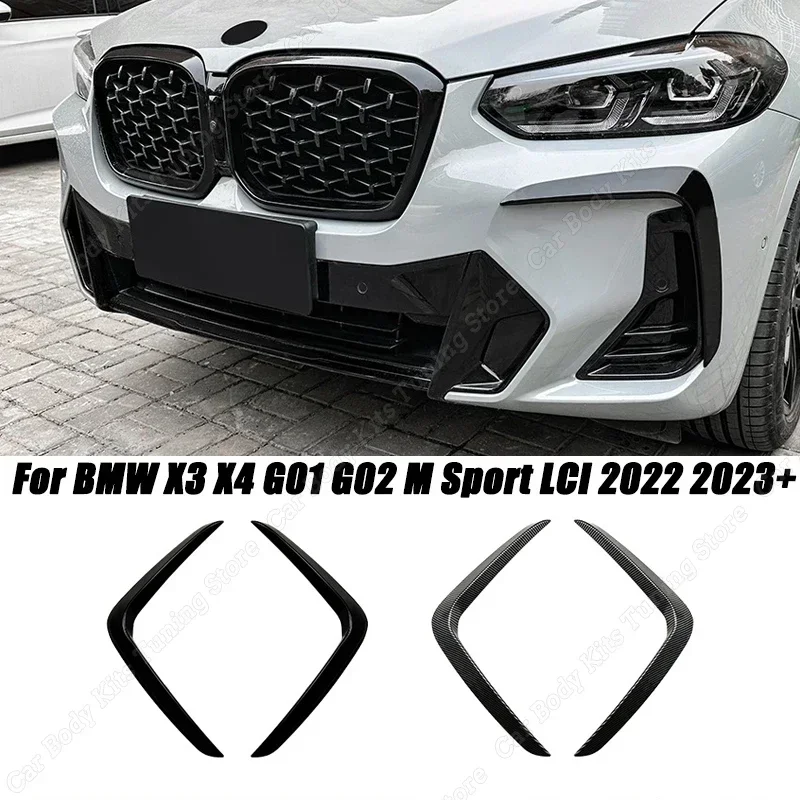 Per Bmw X3 X4 G01 G02 M Sport Lci 2022 2023 + Car Front Lights Frames Cover Paraurti Trim Spoiler Gloss Black Air Knief Tuning