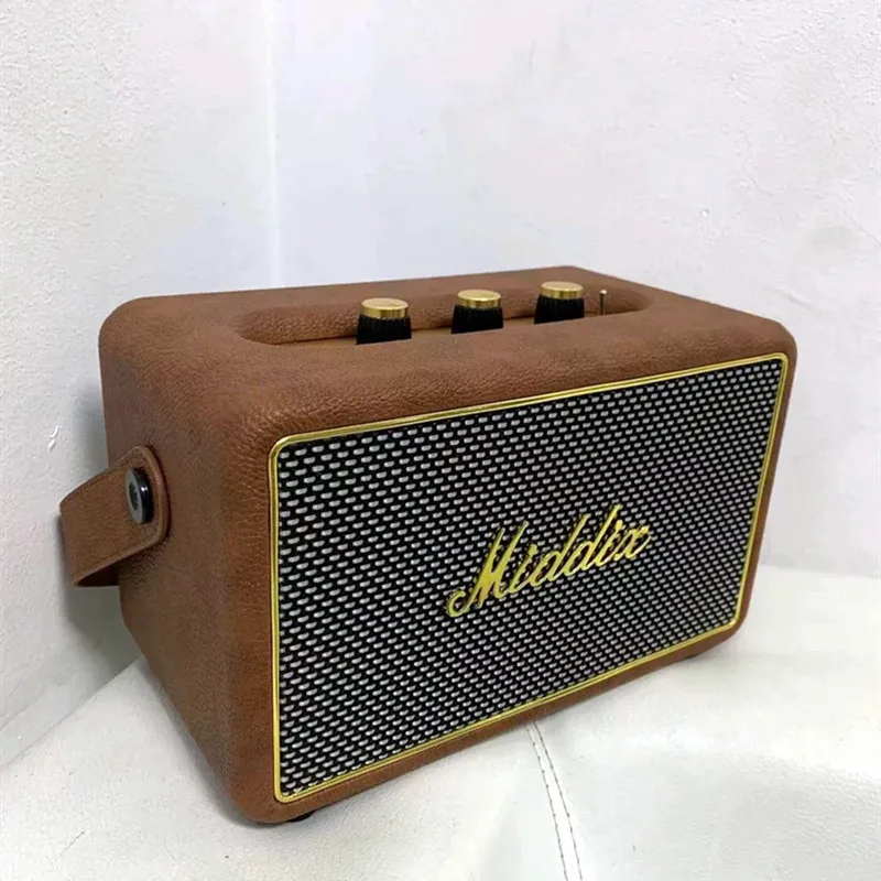 Bluetooth Speaker Professional Portable Wireless Vintage Bluetooth Speakers USB Card Reader Wooden PU Outdoor Home Music Player with Handle Grip