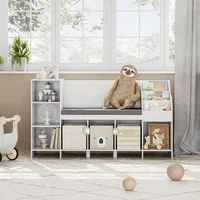 Bookcase with Seat Cushion and Adjustable Shelf, Storage Bench with Book Rack for Bedroom, Entryway,Playroom 1