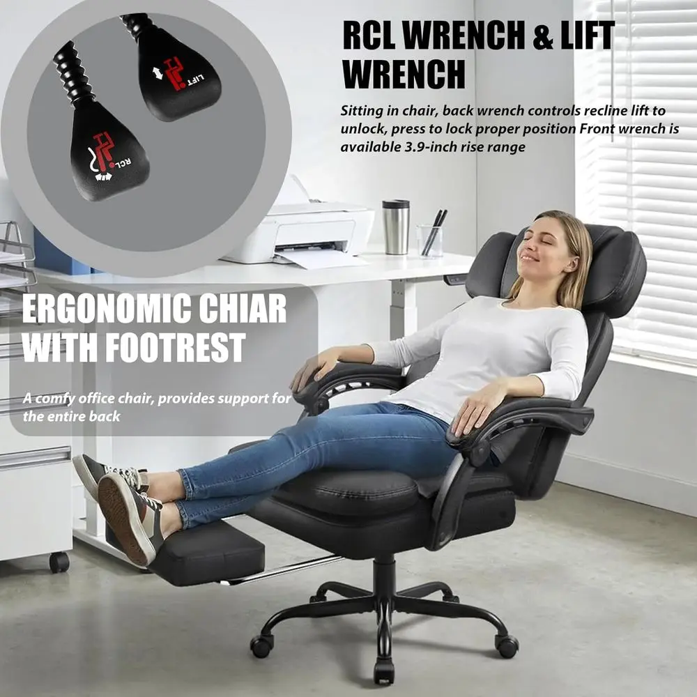 Leather Office Chair with Footrest 3
