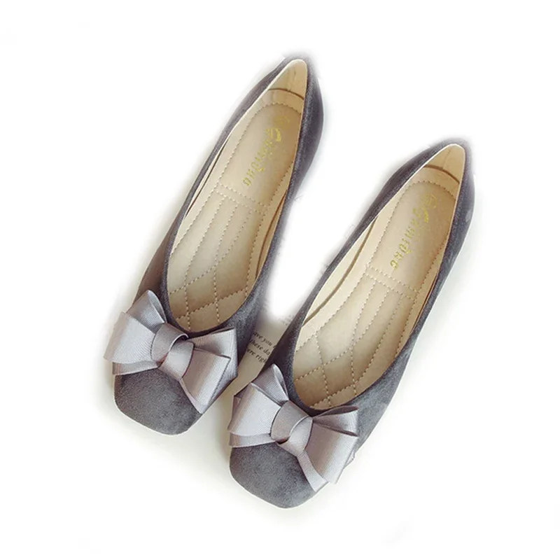 MVVJKE Flats Women Fashion Butterfly-Knot Square Toe Party Leather Ballerinas Plus Size 33-43 Shallow Ladies Flats