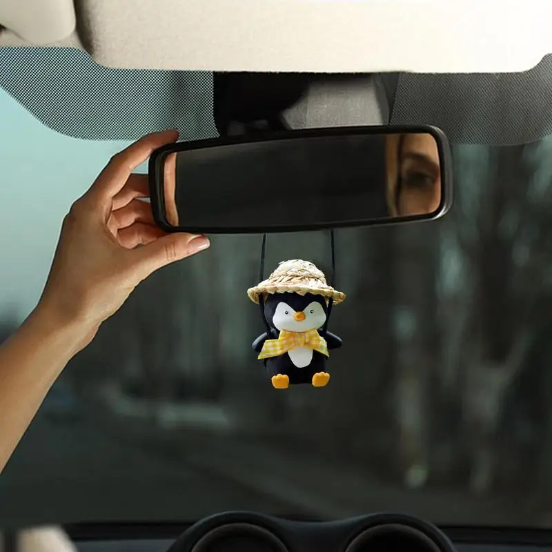 Accesorios colgantes para espejo retrovisor de coche, adorno de pingüino oscilante, adornos colgantes de pingüino decorativos de yeso