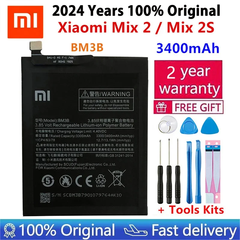 

100% Original Xiao Mi Original Replacement Battery BM3B For Xiaomi MIX 2 2S 3400mAh High Capacity Phone Batteries Fast Shipping