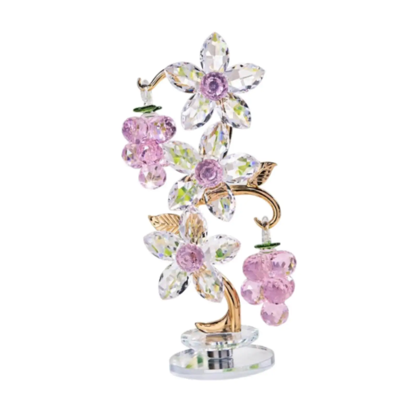 Pink Grape Statue Paperweight Flower Ornament Glass Fruit for Tabletop Decor