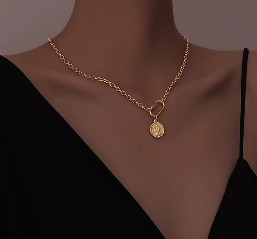 Simple necklaces vintage Coin Pendant Chain titanium steel necklace for women fashion jewelry