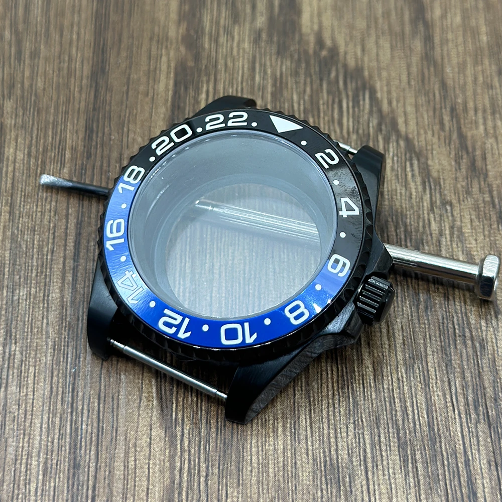 Enhanced Product Title:  
Black Finish GMT Series Bezel Watch Case with Sapphire Glass - 40mm