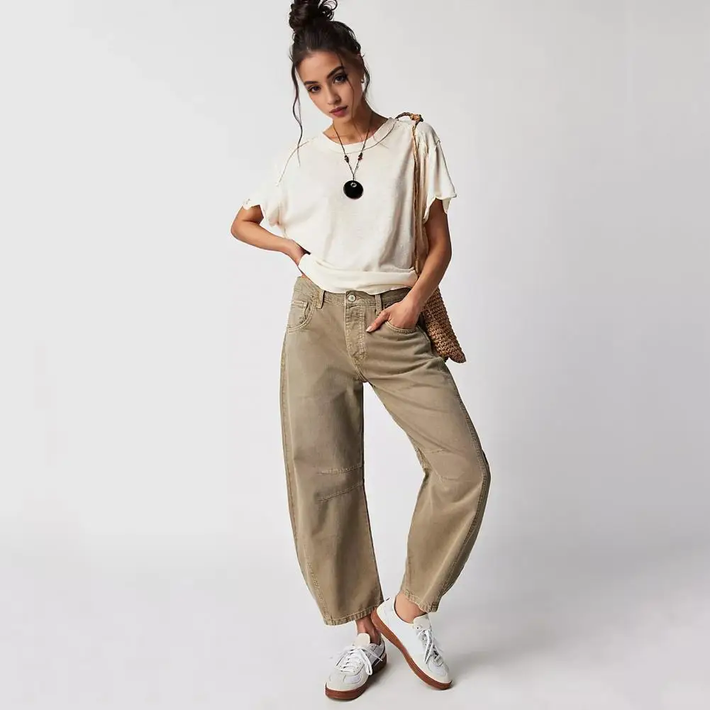Streetwear Pants Retro Wide Leg Women's Jeans with Hip Hop Pockets Zipper Closure Stylish Streetwear Denim Trousers for A Trendy