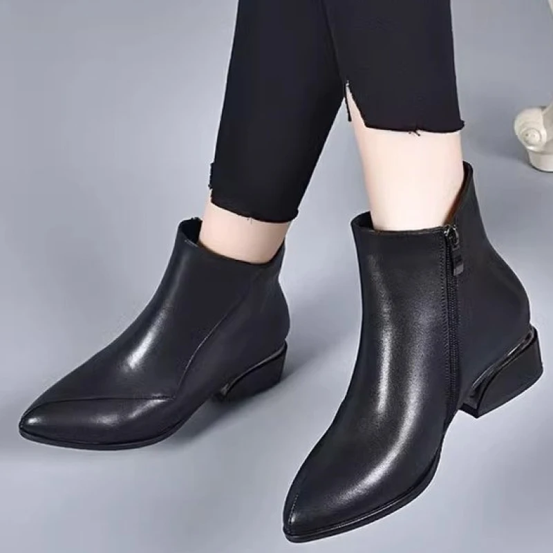

NEW Heel Mid-heel 2024 Autumn winter New Women's khaki Full with Comfortable Black Boots Solid Color Fashion Simple Solid Color
