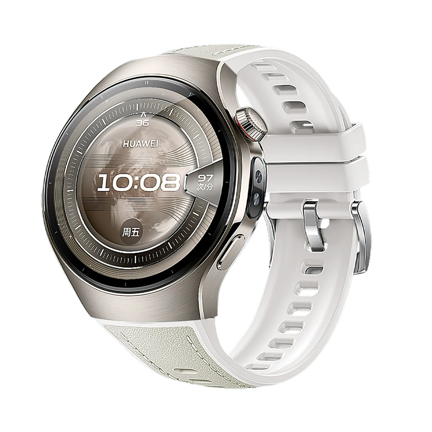 Breathable Silicone and Leather Veneer Composite Watch Strap with Pin Buckle