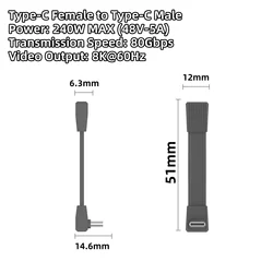 Advanced USB 4.0 Type - C Cable - 240W Fast Charging & 80Gbps Data Transfer with 8K60Hz Capability - 51mm (FPC - 240W - MG - SH)