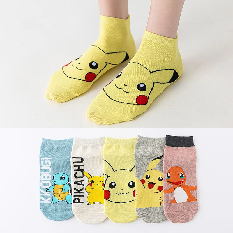 

Pokemon Pikachu Squirtle Charmander Anime Figure Cartoon Low Top Cotton Unisex Socks Sweat-absorbent Boat Socks Birthday Gifts
