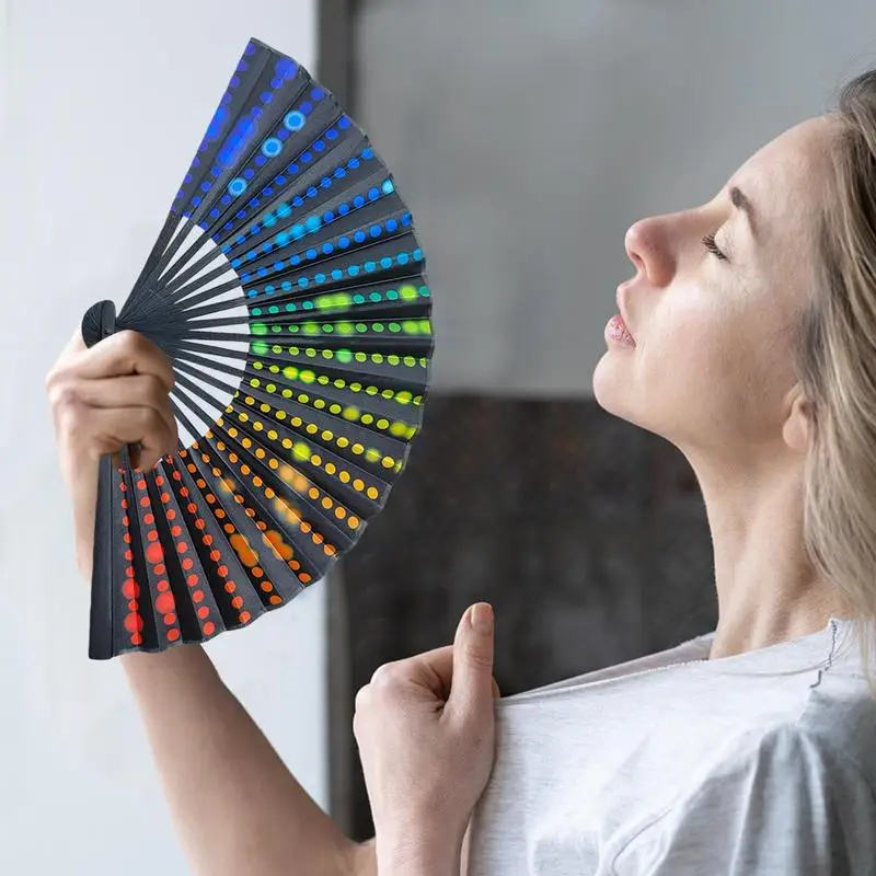 Chinese Style Pattern Hand Held Bamboo Satin Cloth Folding Fan For Church Wedding