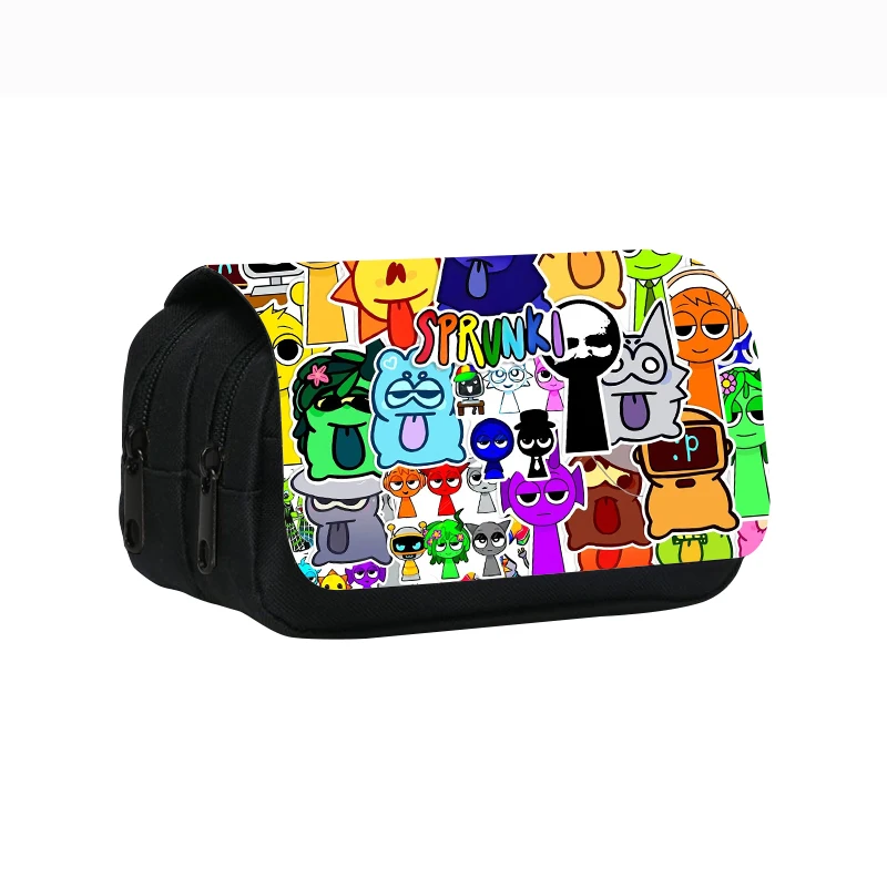 Pencil Bag Sprunki Cartoon Double-Layer Pencil Case 22cm/8.7inch School Pen Bag For Student Large Storage Students Pencil Box School Gift