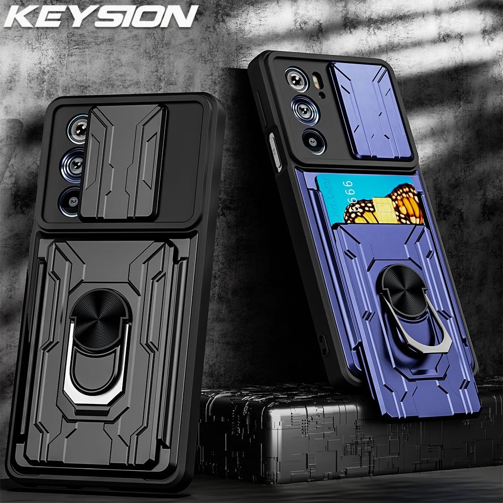 

KEYSION Shockproof Case for Motorola Edge 40 Pro Card Bag Camera Protection Ring Stand Phone Cover for MOTO EDGE 40 PRO
