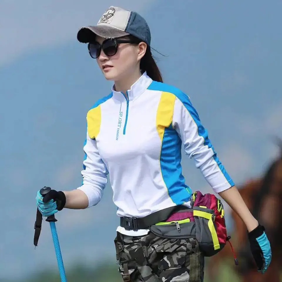 Hiking T-shirt Women Mountaineering T Shirt Outdoor Quick Dry Slim Clothes Sun Sweat Breathable Sports Clothing Camping & Hiking