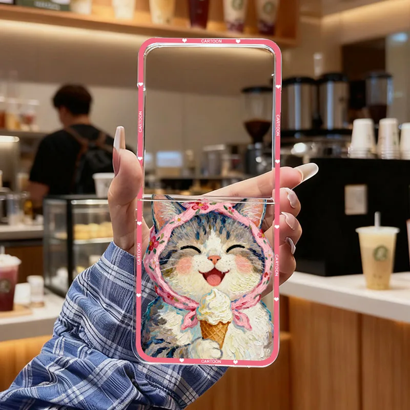 Korean Cartoon Cat Hard Folding Phone Case