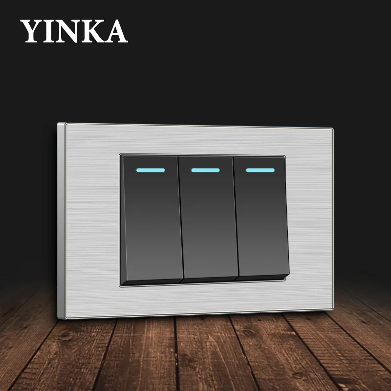YINKAStainlessSteelBrushedPanelLightSwitch1234Gang2Way