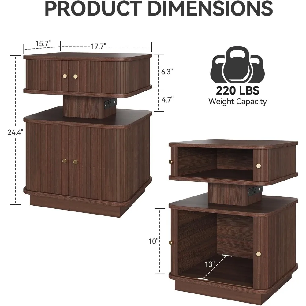 Night Stand, LED Nightstand, Modern Nightstand with Charging Station, Night Stand with 2 Drawers and Sliding Door, Curvy Edge 2