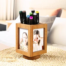 

Personalized Wood Pen Holder Stand Music Customizable Photos Desk Organizer for Geometric Pencil Pot Office Makeup Brushes