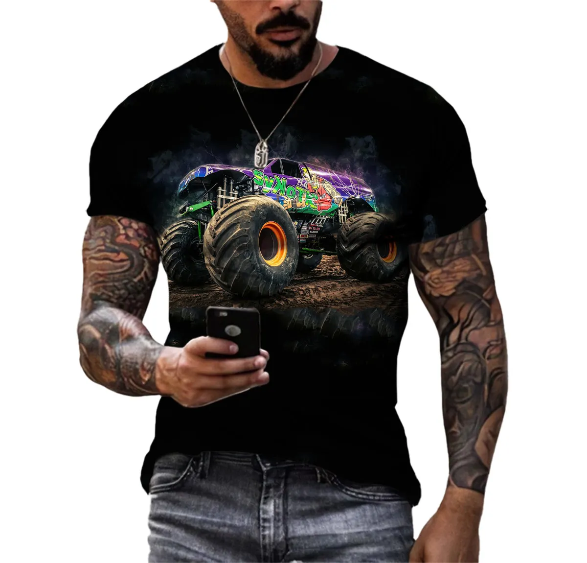 

Men's Personality Fashion Beach Racing 3d Digital Hd Print Summer Trend O Collar Cool Short Sleeve Comfortable Quick-drying Top