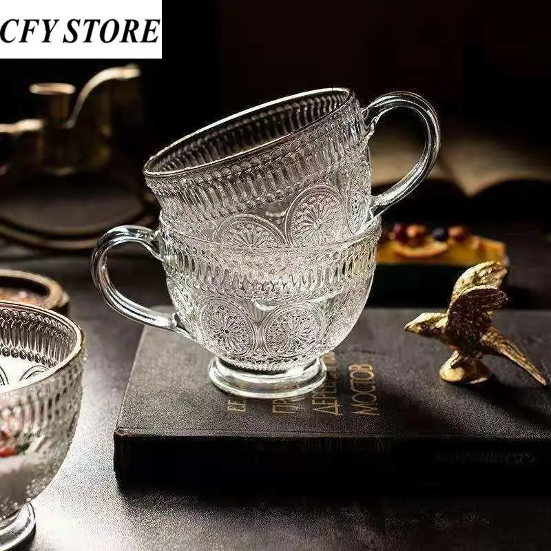 Drinking Glass 400ml Glass Breakfast Mug with Handle