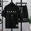 Summer Ice Silk Short-sleeved T-shirt Five-quarter Pants Suit Men's Loose Thin Casual Top Shorts Sports Set Male Clothes 3