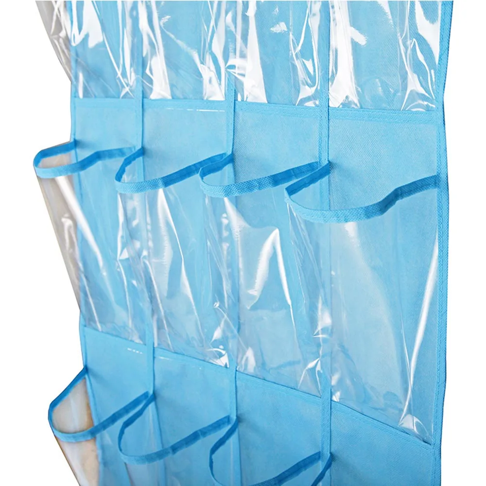 24 Pockets Crystal Clear Over The Door Hanging Shoe Organizer PVC products finishing bag,Simple Household 6