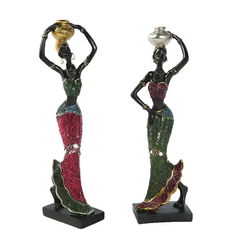 

Black Women Art Sculptures Vintage African Lady Resin Display Table Exotic Figurines Creative Tribal Collectible Art Ornaments