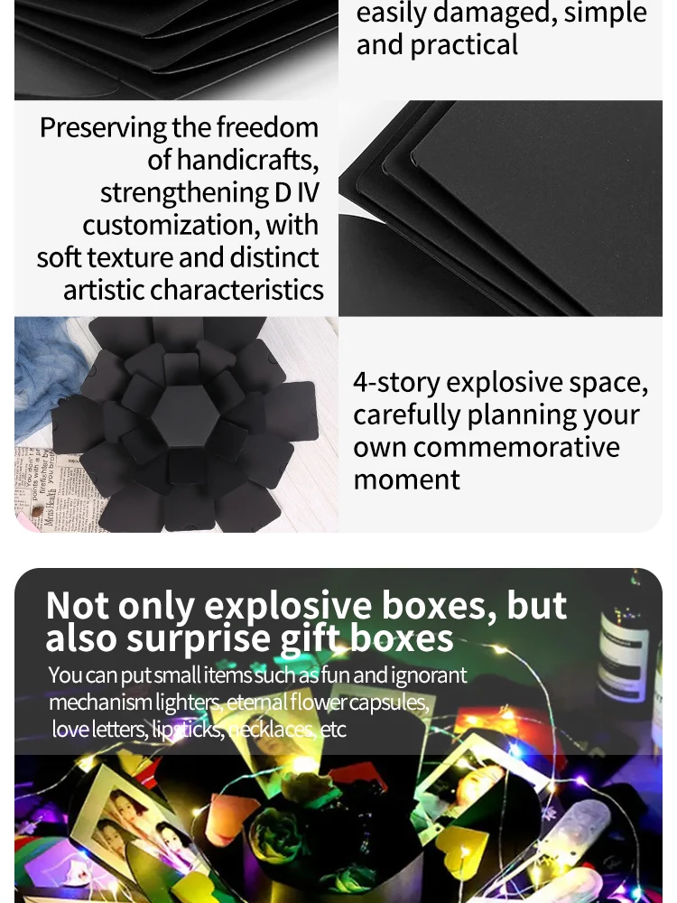 Close‑up of handcrafted explosion box photo album interior