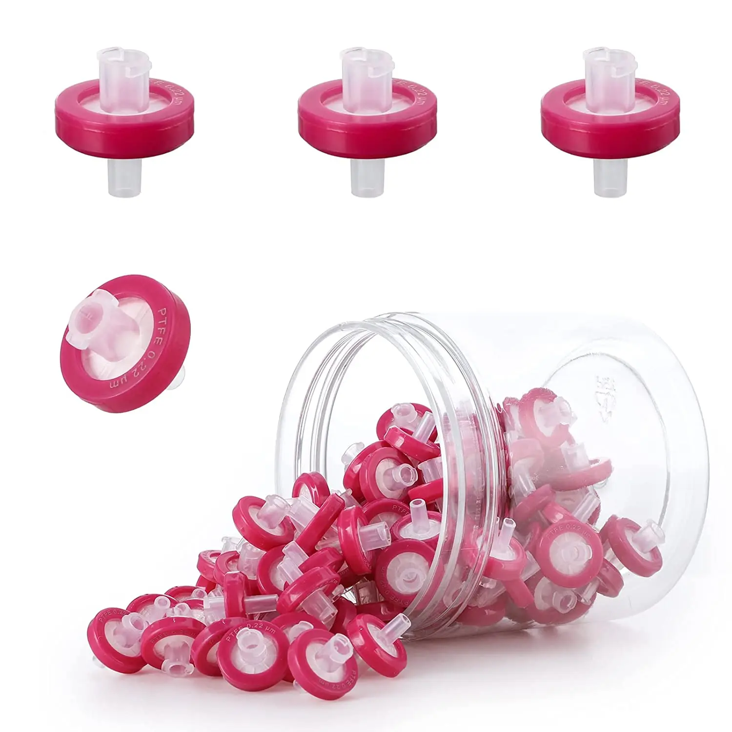 100 Pack Syringe Filter PTFE Hydrophobic 0.22um Membrane 13mm Pore Size Filtration Non-Sterile Syringe Lab Filters