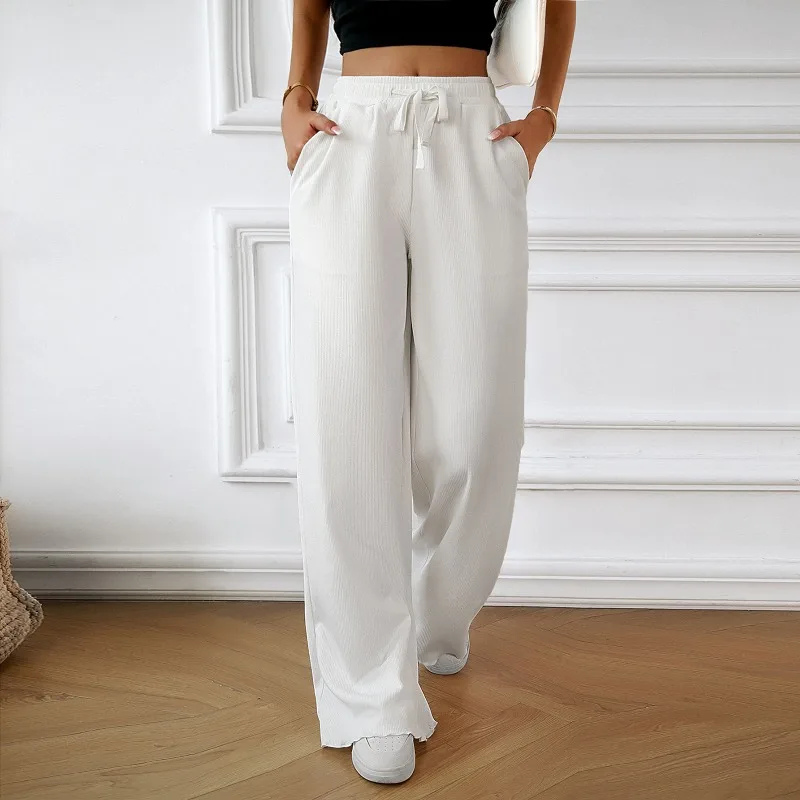 Women's Loose Casual Wide Leg Pants Temperament Commuting Basic Summer New 2024 Women Pocket Design Fashion High Waist Trousers