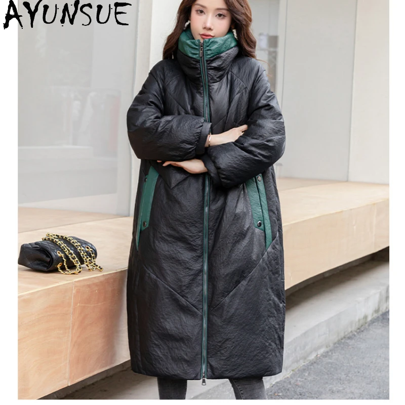 

AYUNSUE Real Leather Down Jacket Women Winter 100% Genuine Sheepskin Leather Jackets Long Down Coat Warm Parkas Jaqueta Couro