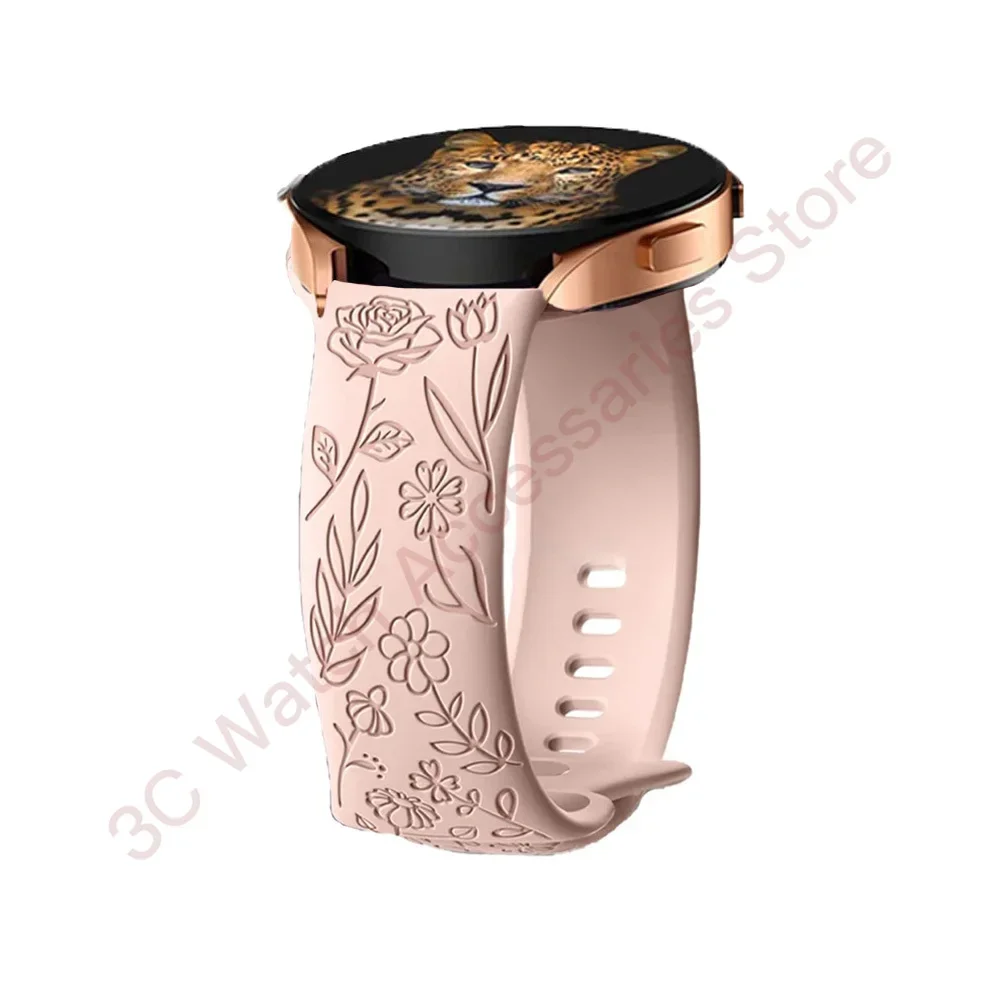 Rose Engraved Silicone Watch Band - 18mm, 20mm, 22mm