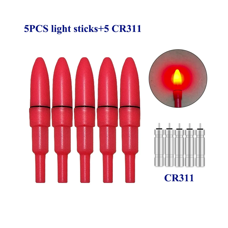 5PCS Luminous Floats Lightstick+5 CR311 Sea Fishing Luminous Glow Stick Light Weighted Glow Light Ocean Fishing Tools Accessorie