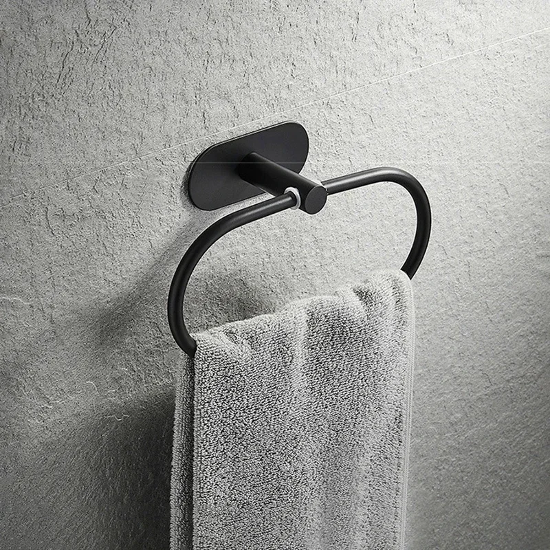 Stainless Steel No Drilling Self-adhesive Towel Bar Paper Holder Robe Hook Towel Rack Bathroom Hardware Set Black Silver Gold
