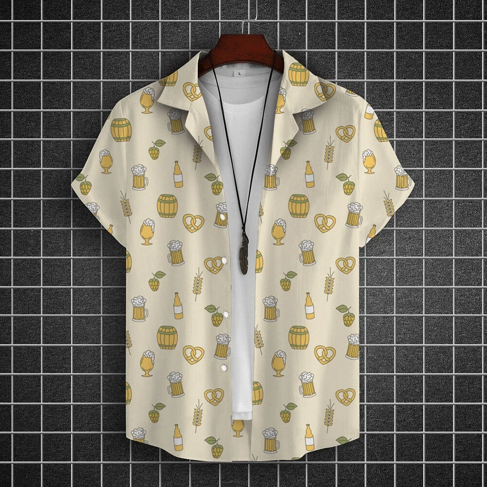Hawaiian Shirt For Men 3d Beer Printed Short Sleeve Shirts Beer Party Shirt Tees Summer Casual Tops Loose Oversized Men Clothing 2