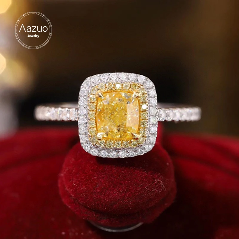 Aazuo High-End jewelry Natural Yellow Diamonds 1.0c 18K Gold Square Rings Upscale Trendy Senior Party Fine Jewelry Hot Sell vht 12pcs multi color square simple paper jewelry case rings boxes earrings pendant necklace box gift packaging wholesale