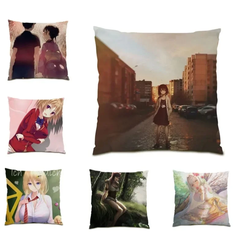 

Kawaii Anime Cartoon Lumbar Cushion Cover Japanese Anime Grils Pillow Cover Double Sided Pillowcase Party Decor Gift DF1287