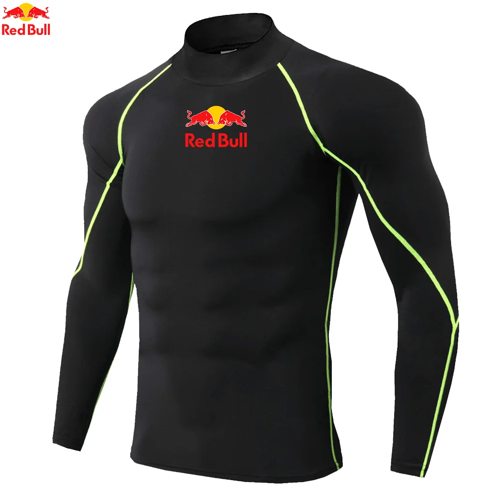 Mens T-Shirts Trainning Exercise Compression Fitness Long Sleeve Sports Quick Dry Tight Gym Clothing Red Bull