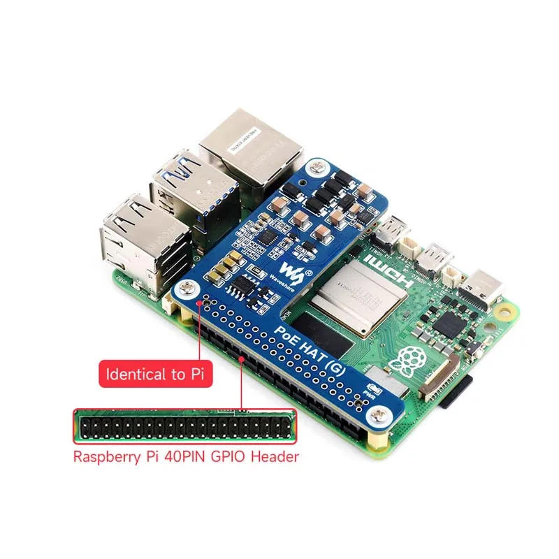 Waveshare Raspberry Pi5 PoE HAT Power Over Ethernet HAT (G) Supports 802.3af/at Network Standard For Pi 5 / CM 5 2