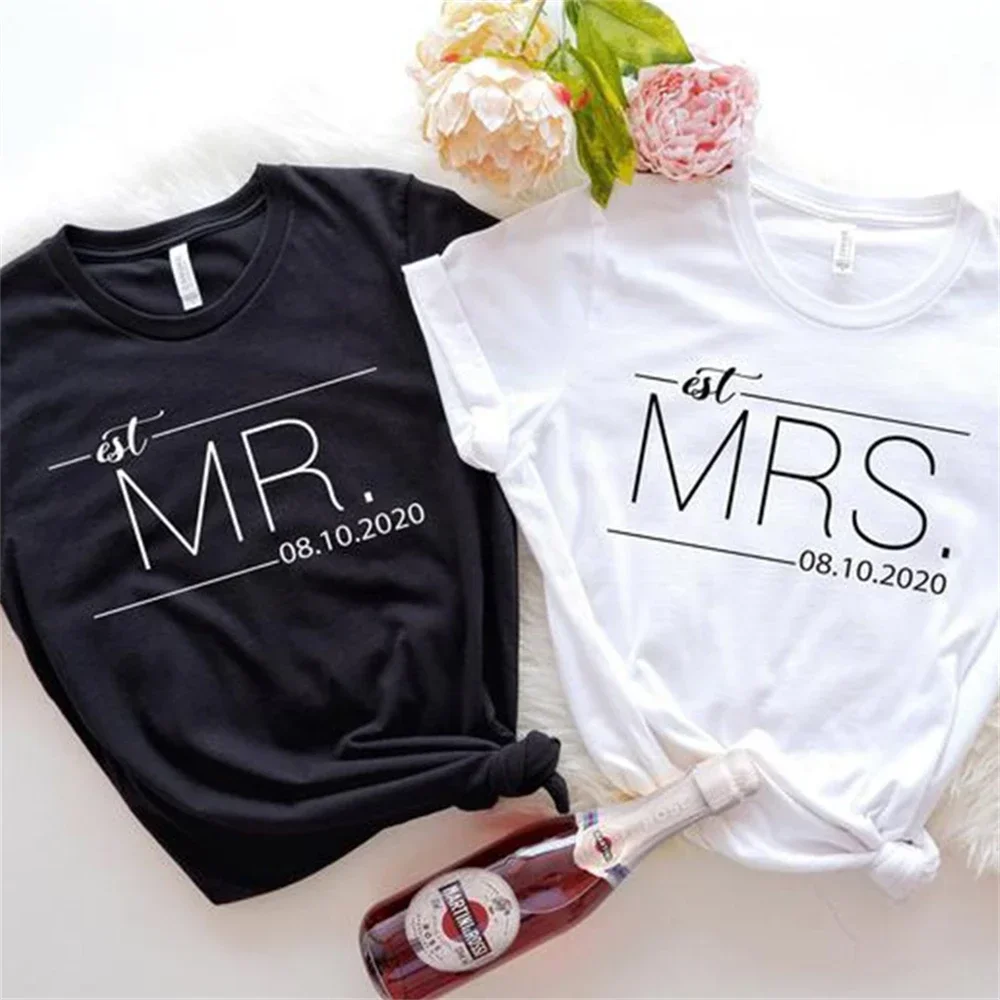 

Рубашки MR MRS, Женская стильная футболка для влюбленных на День святого Валентина, эстетичная уличная модная футболка, топы для девочек, Хлопковая женская одежда