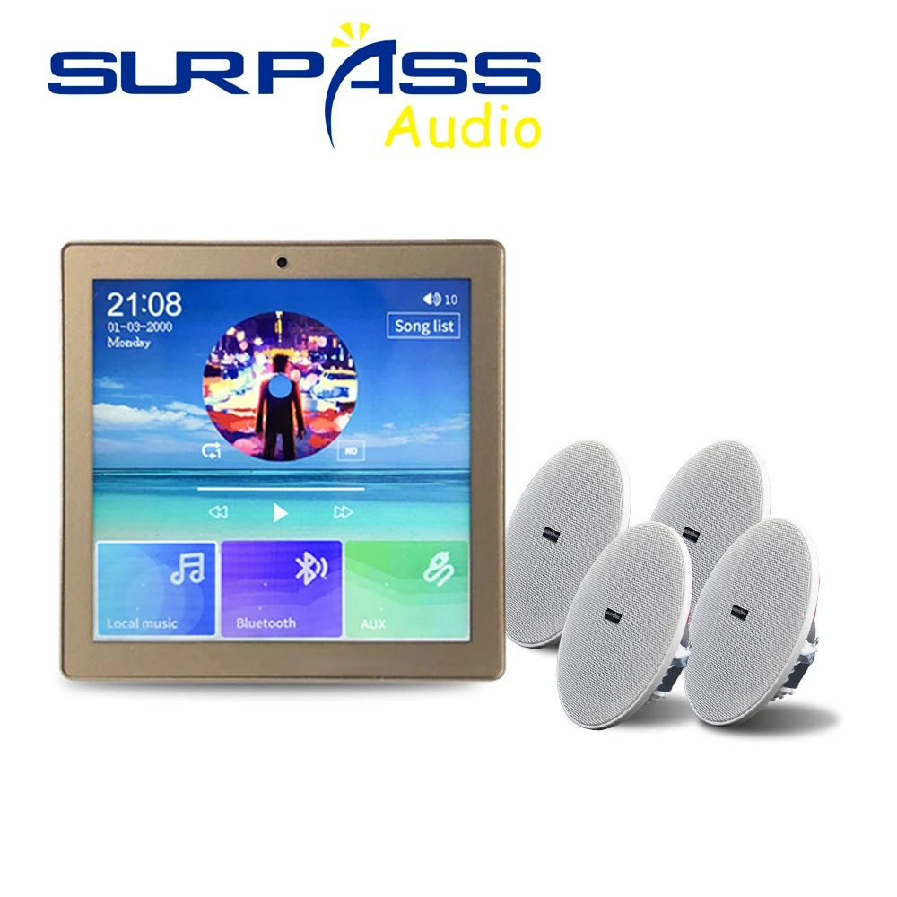 Bluetooth Wall Amplifier Smart Home Audio Mini Touch Screen 4*20W Stereo Sound Music Panel PA System Loudspeaker Ceiling Speaker 