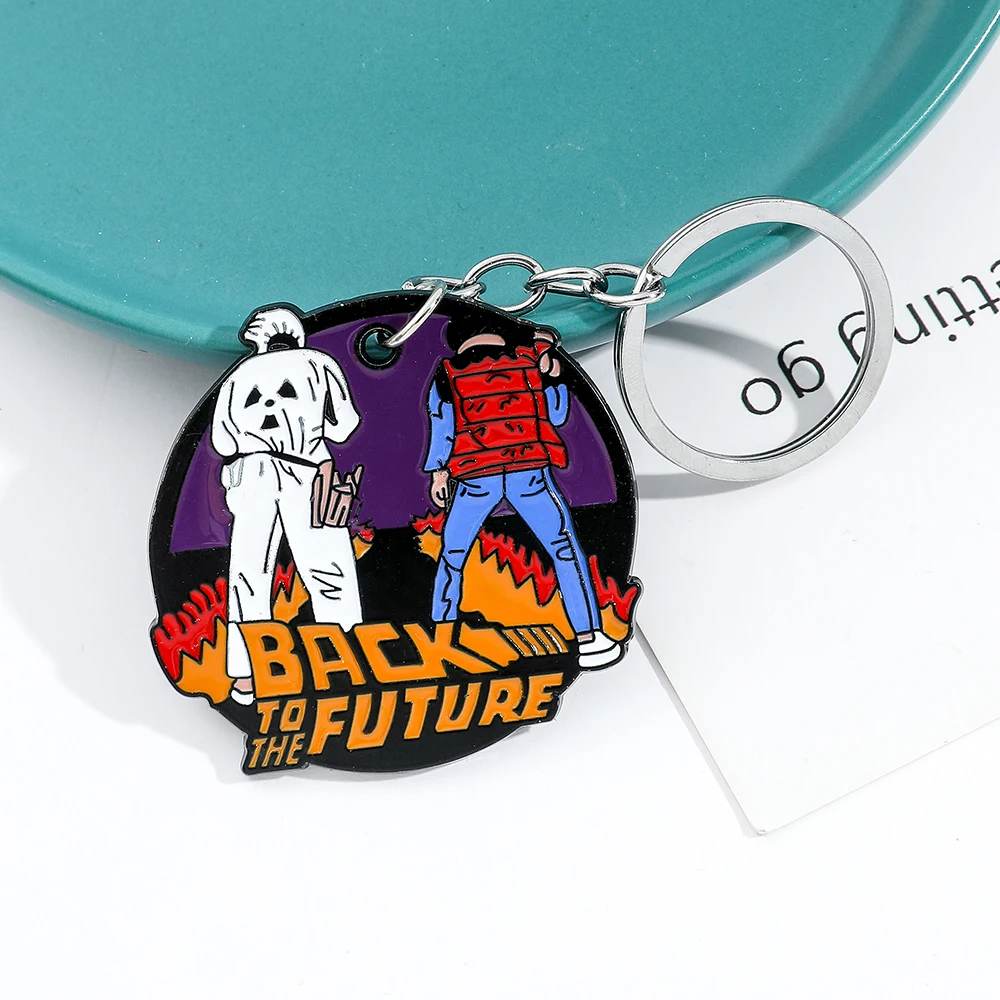 Retro Movie-Inspired Metal Keychain with Enamel Charm - Perfect Gift