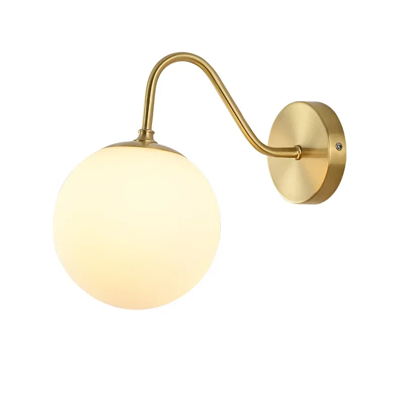 Nordic Wall lamp Golden Wall Lights With Milky Clear Special Glass Round Ball Bedside Led Lights In Bedroom