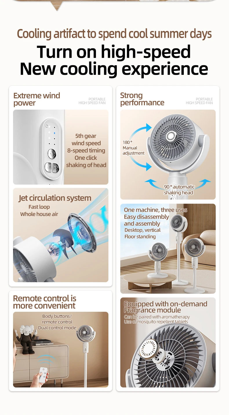 Description Picture 3 of itemAir Turbine Circulation Fan Floor-standing Fan 5-gear Adjustable Air Circulating Fan Adjustable Height Timing Control Rechargeab