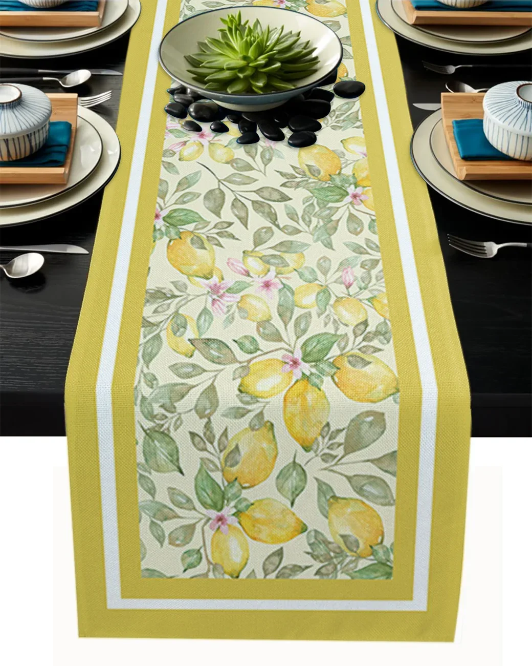

Watercolor Lemon Fruit Table Runner Cotton Linen Kitchen Dining Table Decor for Home Wedding Party Decor Tablecloth